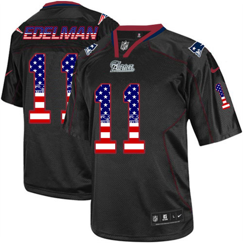 Men's Elite Julian Edelman Nike Jersey Black - #11 USA Flag Fashion NFL New England Patriots